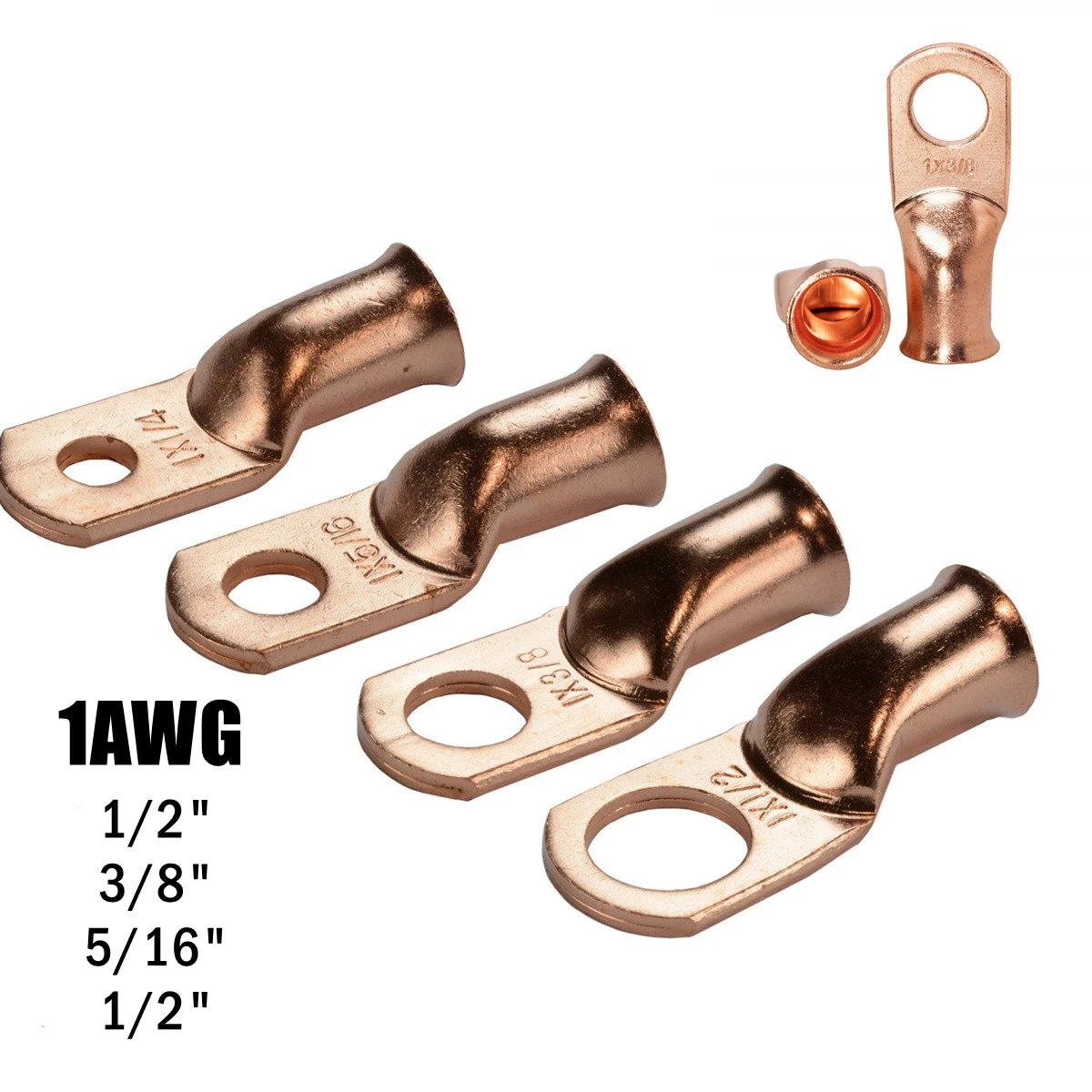 

10/25Pcs 1AWG Electrical Wire Ring Connectors Copper Tube Lug Battery Starter Cable Welding Crimp Terminals