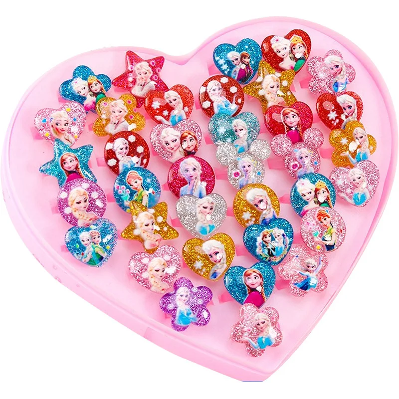 36pcs Little Girl Adjustable Rings in Box Kids Jewelry Rings Set with Heart Shape Display Case Girl Pretend Play and Dress up