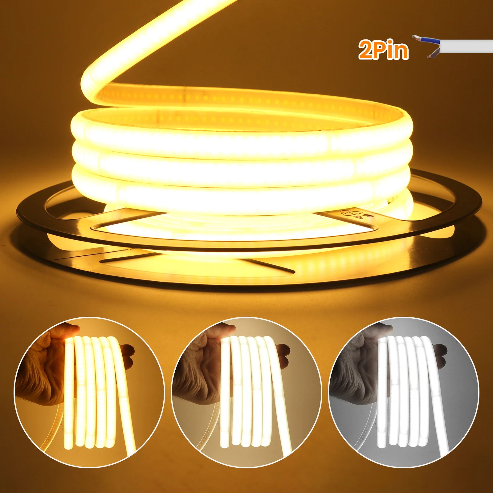 220V 230V Adhesive COB LED Strip Light Built-in IC 240LEDs/M Flexible Ribbon IP65 Waterproof Neon Strip Tape With EU Switch/2Pin