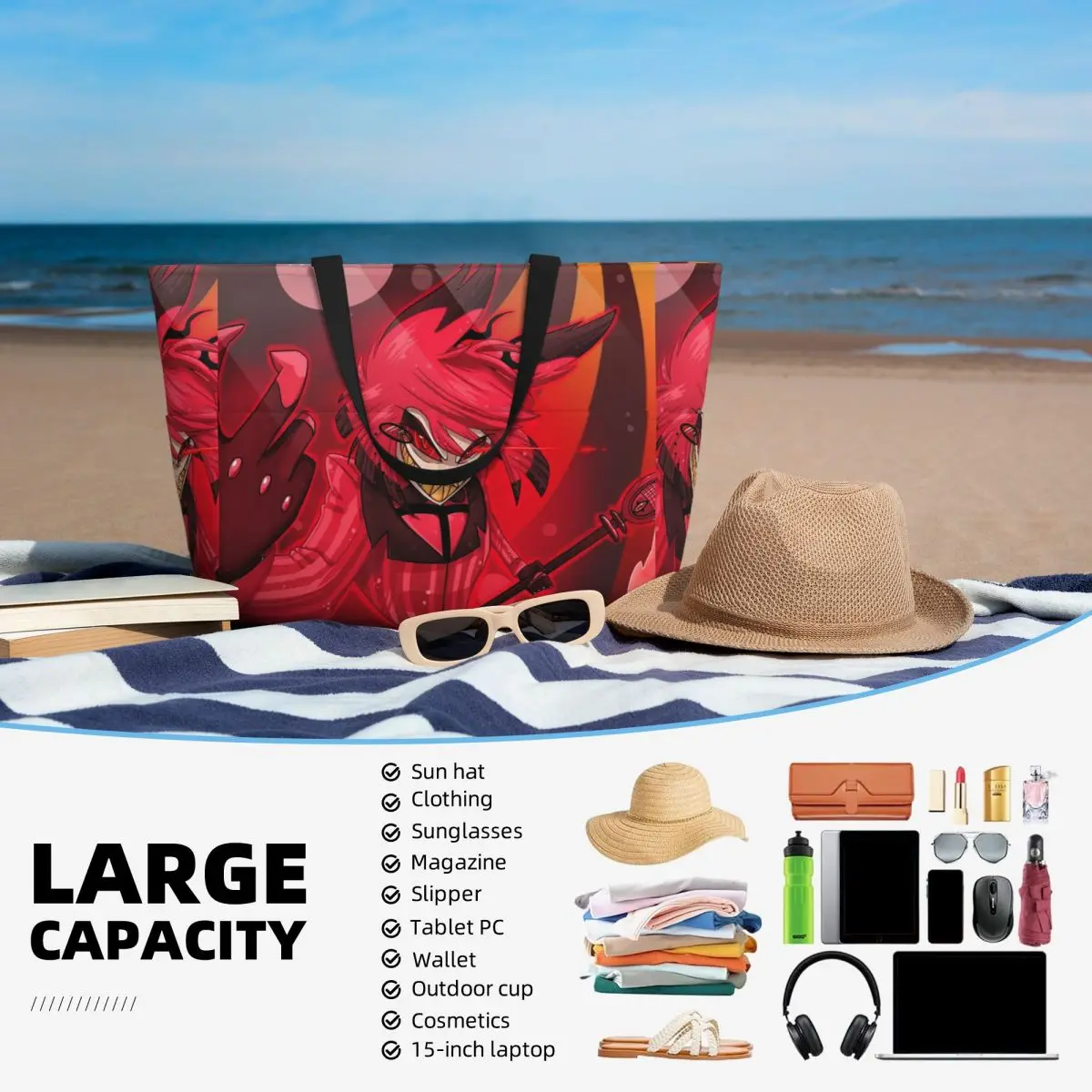 الإبداعية Alastor Hazbin Hotels أنيمي (20) حقيبة حمل على الشاطئ حقيبة رياضة رياضة اليوغا واق من المطر حقيبة حمل كبيرة المرأة حقيبة سفر حقيبة اللياقة البدنية #5