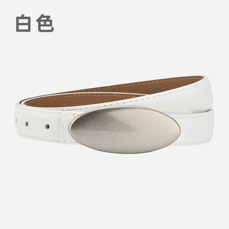 Ikat pinggang wanita modis gesper paduan oval, kulit asli bermutu tinggi dengan ikat pinggang dekoratif jeans