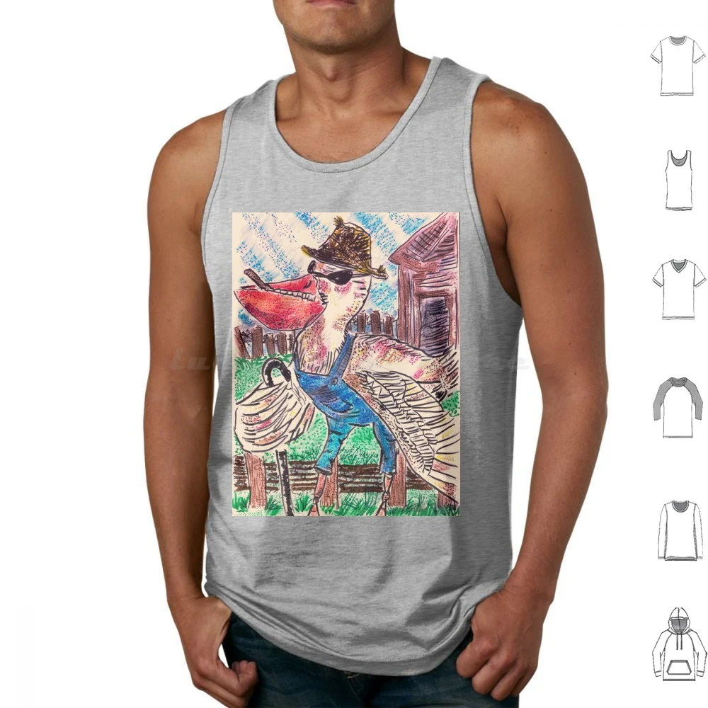 Old Farmer Pelican Tank Tops Vest Sleeveless Old Farmer Pelican Animals Funny Hats Overalls Fence Cane Unique Dots Sunglasses