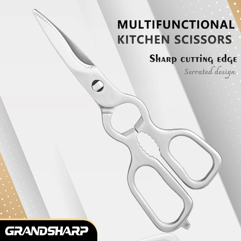 Grandsharp kitchen scissors Serrated design Multifunctional 3Cr14 Stainless Steel Kitchen Shears Cutter Cooking Tools