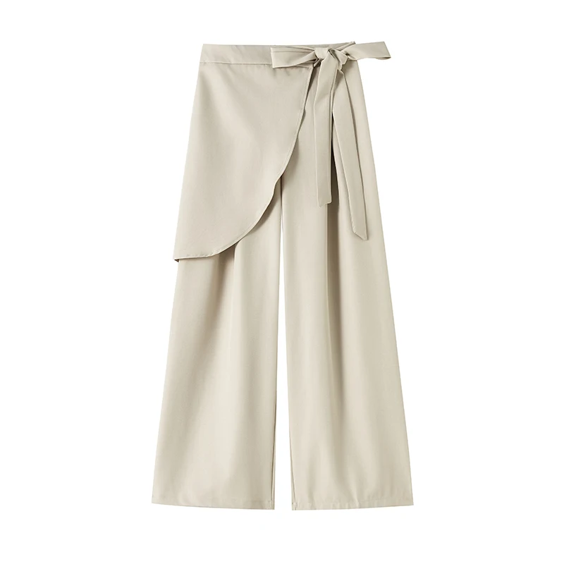 Taille haute élégant irrégulier jambe large pantalon pour les femmes 2025 nouveau automne taille haute droite décontracté ample pleine longueur pantalon