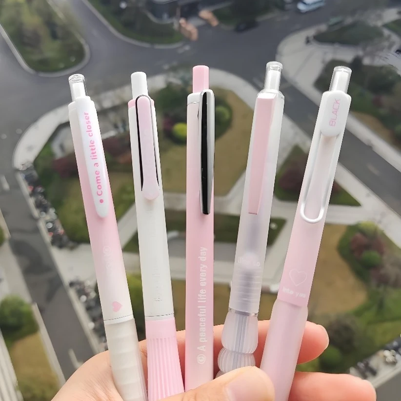 

5PCS Chic Pink Blush Retractable Gel Pens, 0.5mm Fine Point Black Ink, Smooth Writing for Daily Office & School Supplies
