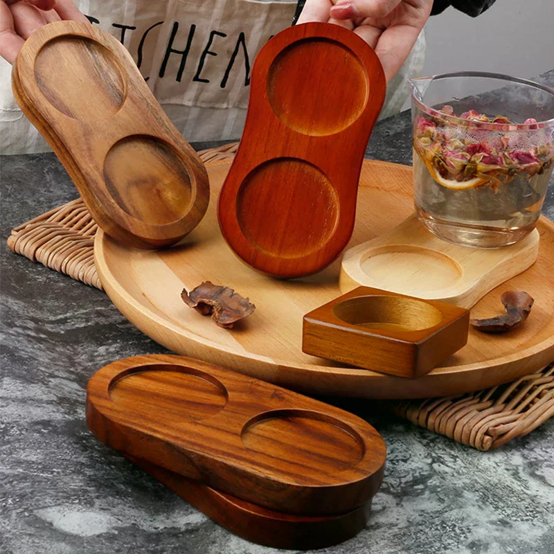 Wood Pepper Mill Tray Bamboo Salt Pepper Shaker Stand Tray 1/2 Hole Base Tea Tray Home Decor Seasoning Bottle Storage Holder