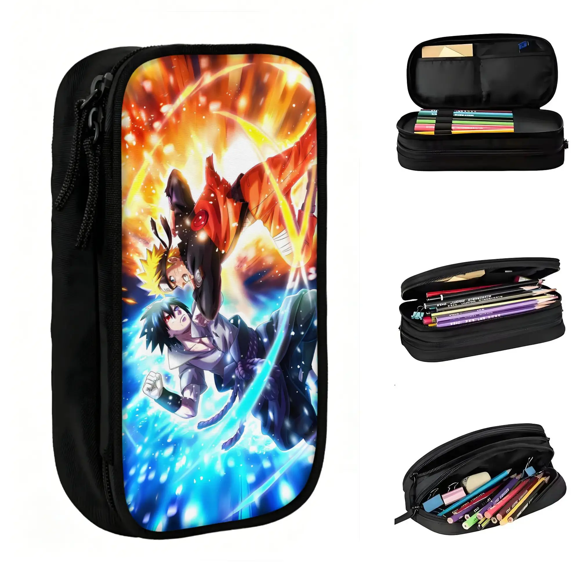 Maßgefertigtes Kawaii Uzumaki N-Naruto Japan Comic Federmäppchen für Mädchen und Jungen, Bedruckte Große Stiftbox-Tasche, Schreibwaren-Etui