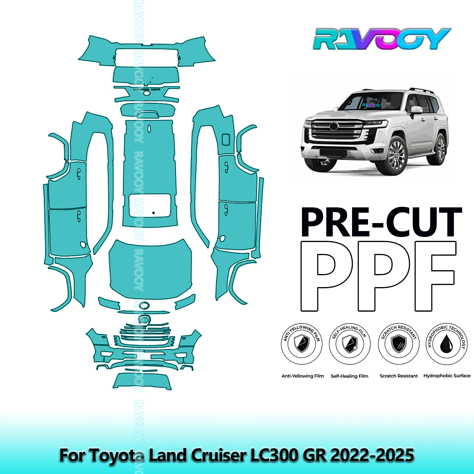

Автомобильная предварительно вырезанная защитная пленка для краски PPF, полный автомобиль для Toyota Land Cruiser LC300 GR 2022-2025