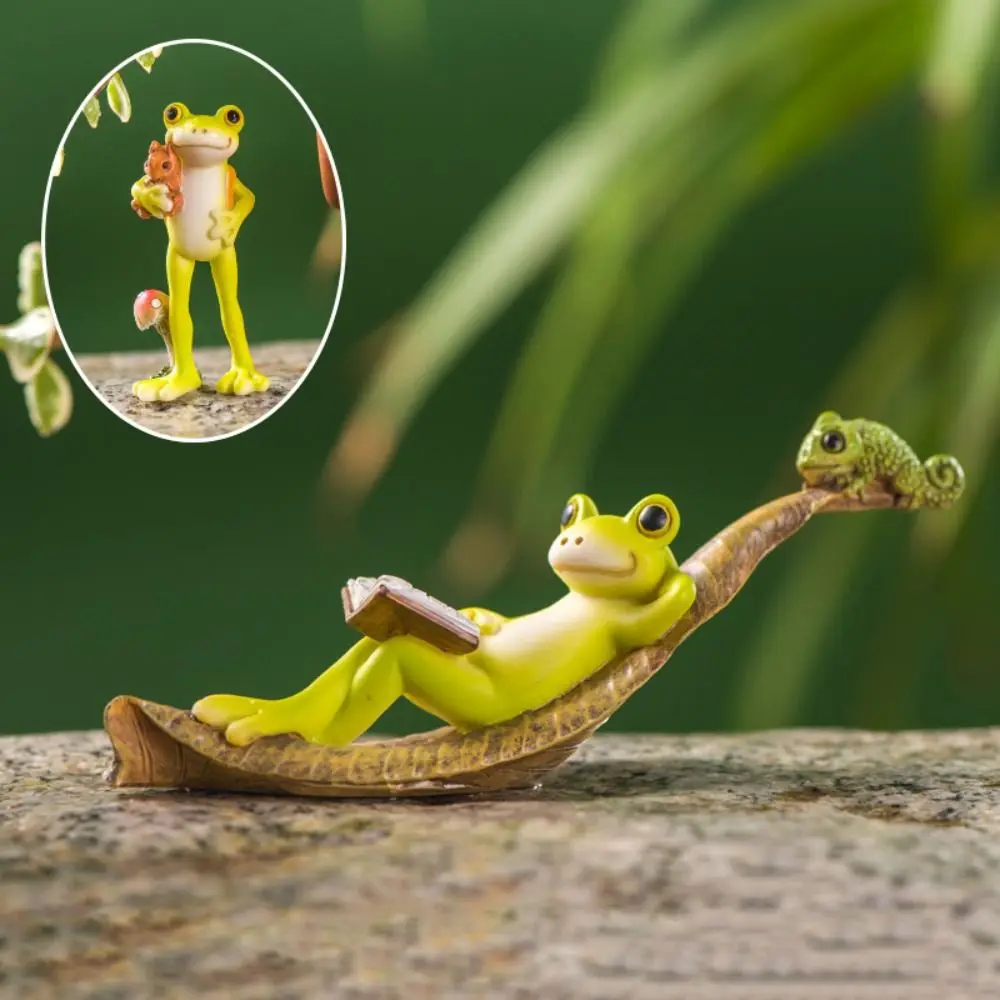 Cute Simulation Animal Frog Ornament Mini Resin Funny Frog Figurines Home Micro Landscape