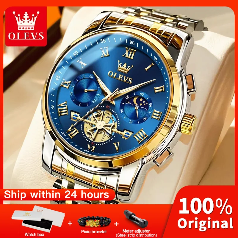 

OLEVS 2859, мужские часы, элитный бренд, классические часы для мужчин, водонепроницаемые светящиеся кварцевые часы с фазой Луны, мужские подарки, оригинальные Reloj