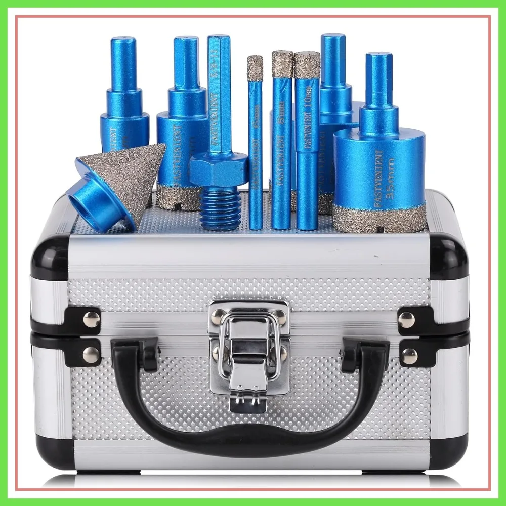 

9pcs Diamond Drill Bits Set for Tile, Glass, Porcelain - 6-50mm Hole Saws + Chamfer Bit & SDS Adapter