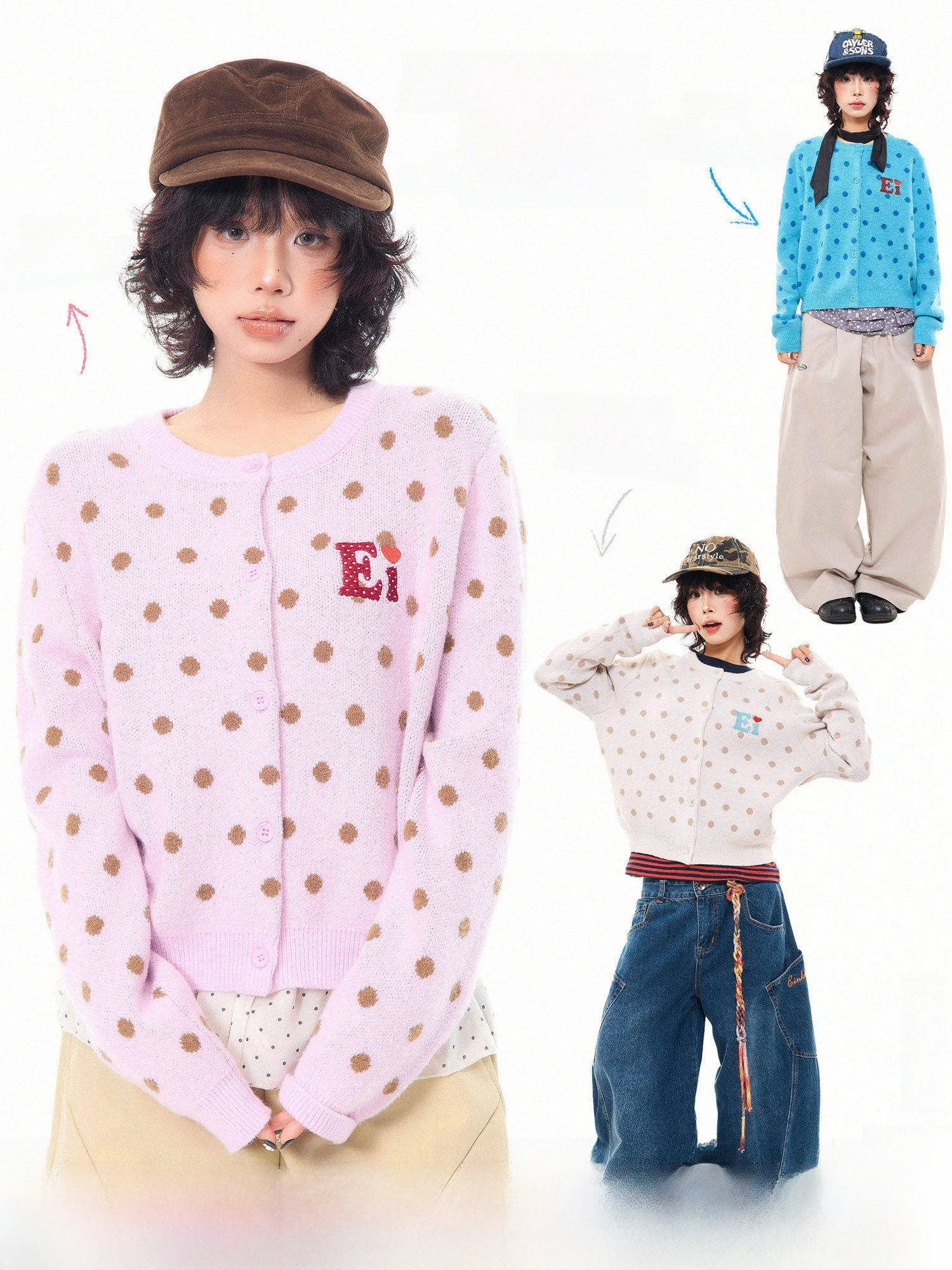 

MIKYO Korean Sle Letter Embroidery Polka Dot Open Cardigan Sweater Women's Loose Knitted Top Sweet Sle Autumn Collection