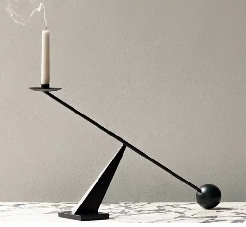 Wabi Sabi Black Candle Holder,Modern Minimalist Geometric Shape,Creative Tabletop Ornament for Dinner Room and Home Decor