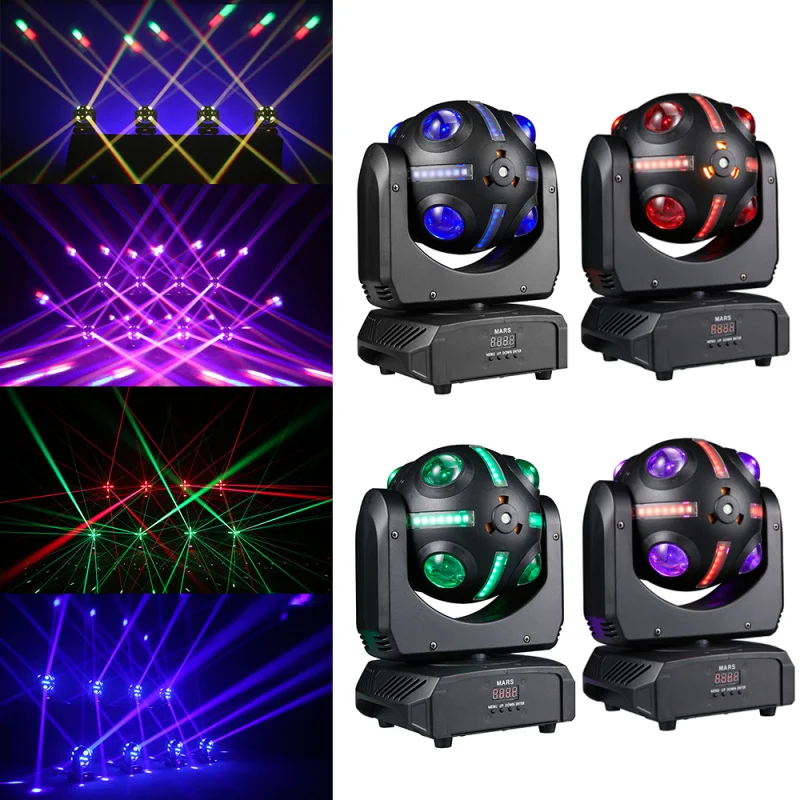 

TIITEE 4 Pcs Moving Head Light 8 LEDs RGBW 360°Rotation DJ Light DMX Sound Activated Moving Head Beam Lights for Christmas Party