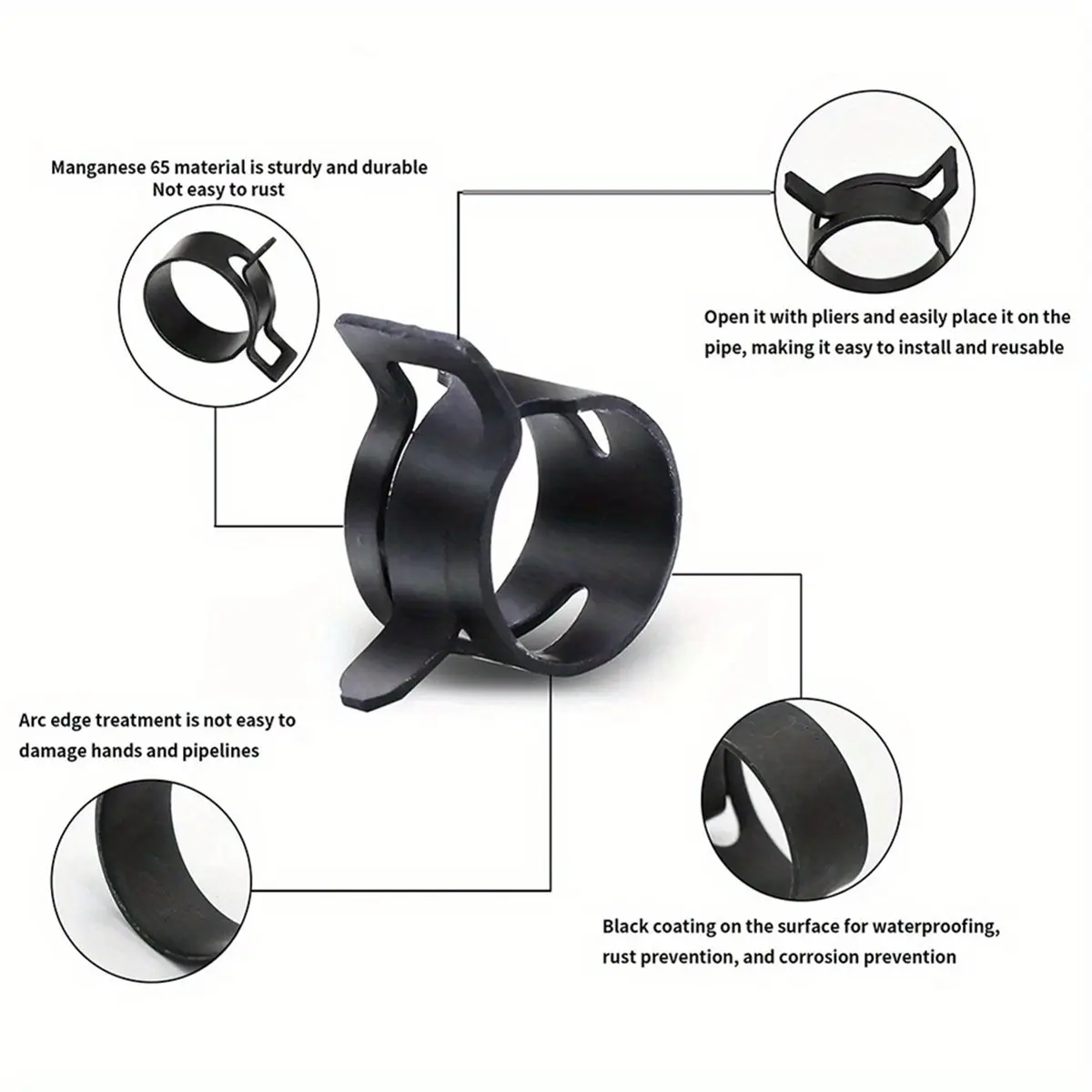 105 Pcs Spring Band Hose Clamps Assortment Kit, 7 Sizes Line Hose Clamps, Low Pressure Air Clip Clamp
