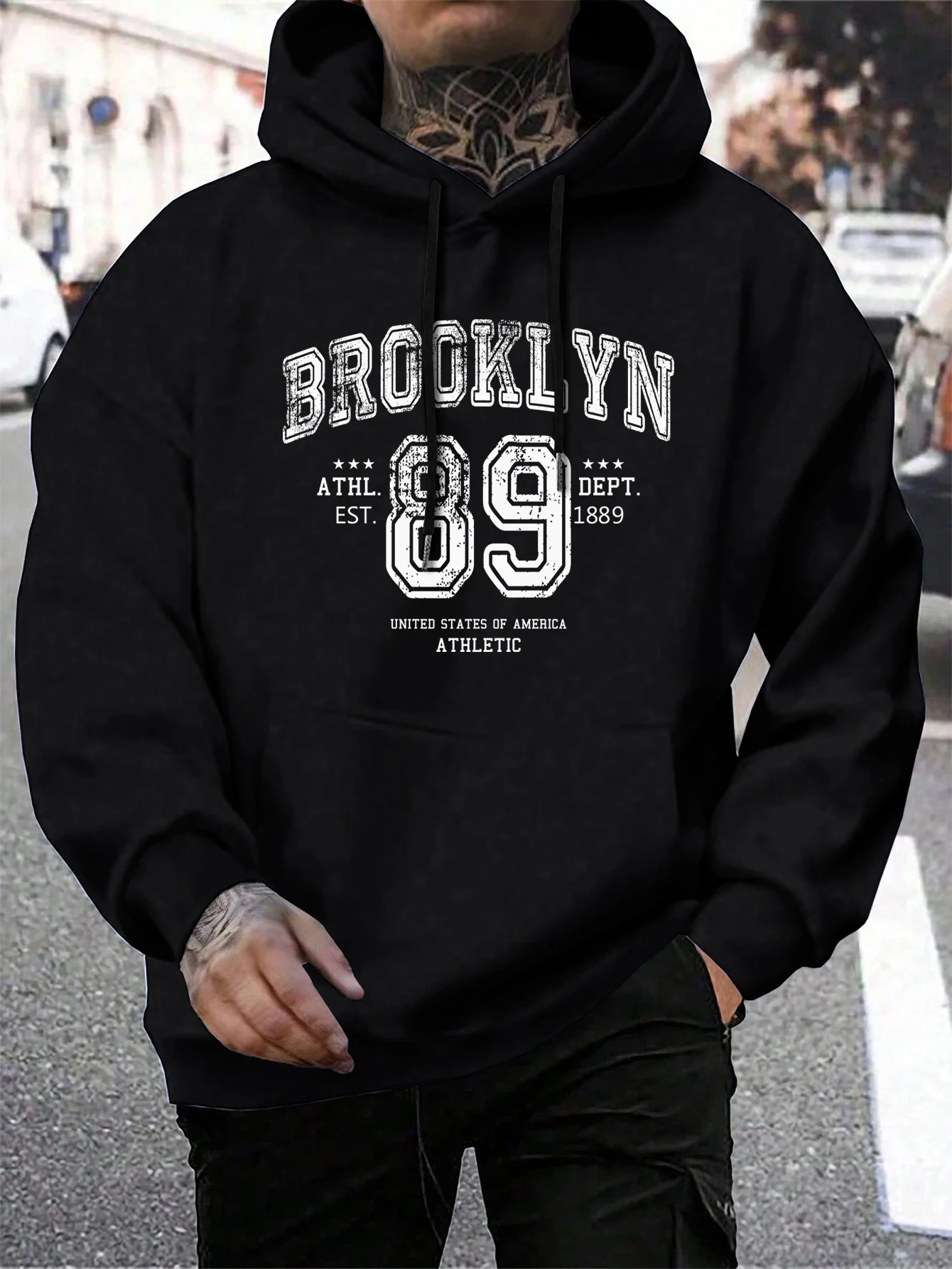 Brooklyn 89 Letter Print Hoodies Male Fashion Comfortable Hoodie Autumn Soft Fleece Men Hoody Pocket Pocket Warm Tops