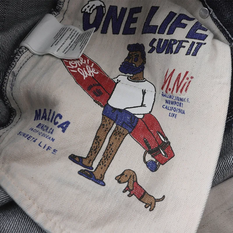 جينز Amekaji 100% قطن للرجال باللون الأحمر والأبيض من قماش الدنيم - سروال مستقيم خام أمريكي عتيق ثقيل الوزن مغسول #4