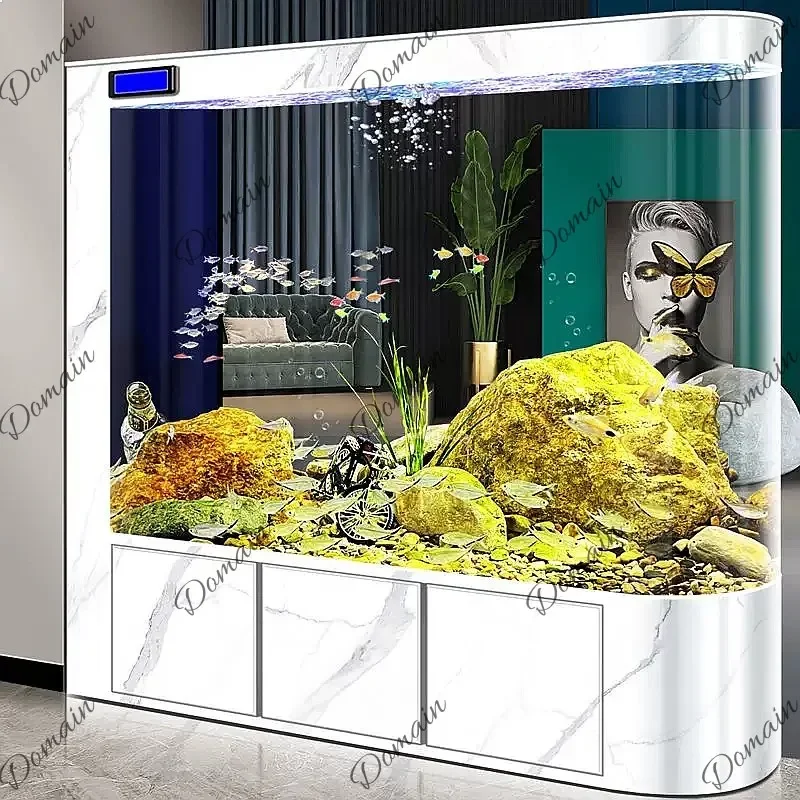 B80 Modern Semi-Circle Goldfish Tank Living Room Small Glass Floor Aquarium No Water Change