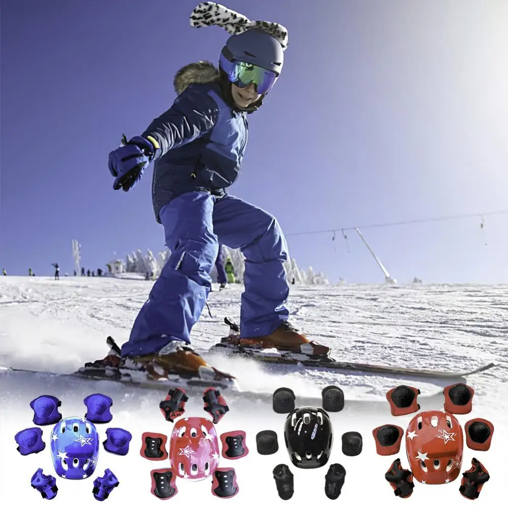 7-Piece Children Helmet And Elbow Protector Set Roller Skating Skiing Youth Cycling Sports Knee Pads Helmet Protector Set