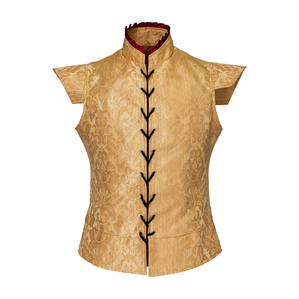 High Quality Renaissance Medieval Tudor King Royal Brocade Vest Cosplay Costume Jerkin Gold Vest Waistcoat Halloween Clothing