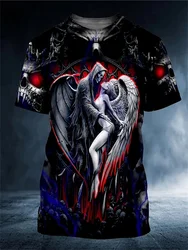 2024 Summer Vintage T-Shirt Men's 3D Printed Skull Angel Graphic T-Shirt Fashion Oversized Streetwear O Collar Casual Men's Top