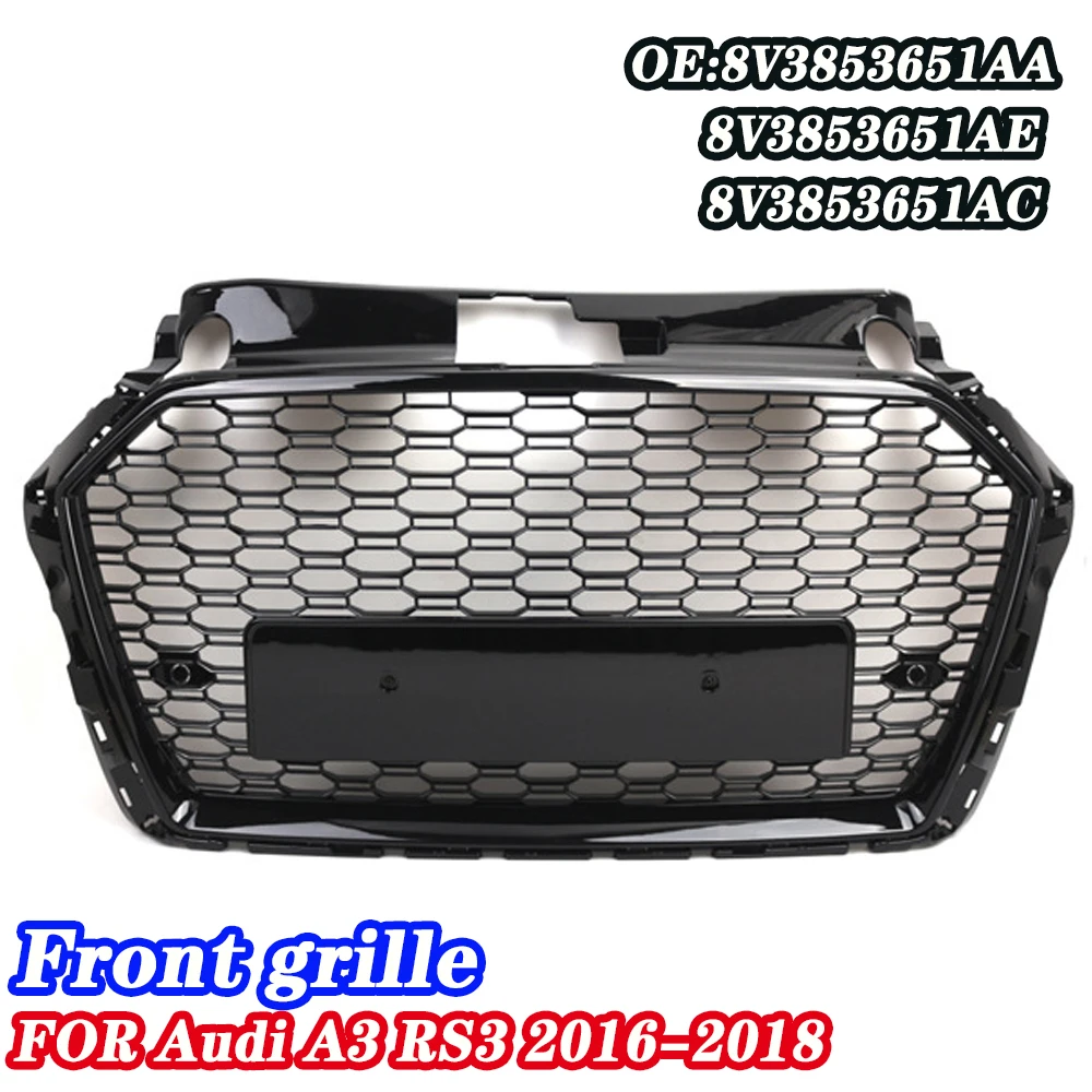 

Suitable for 16-18 European Version A3 RS3 Modified Honeycomb Mesh Glossy Black Bumper Medium Mesh Front Grille
