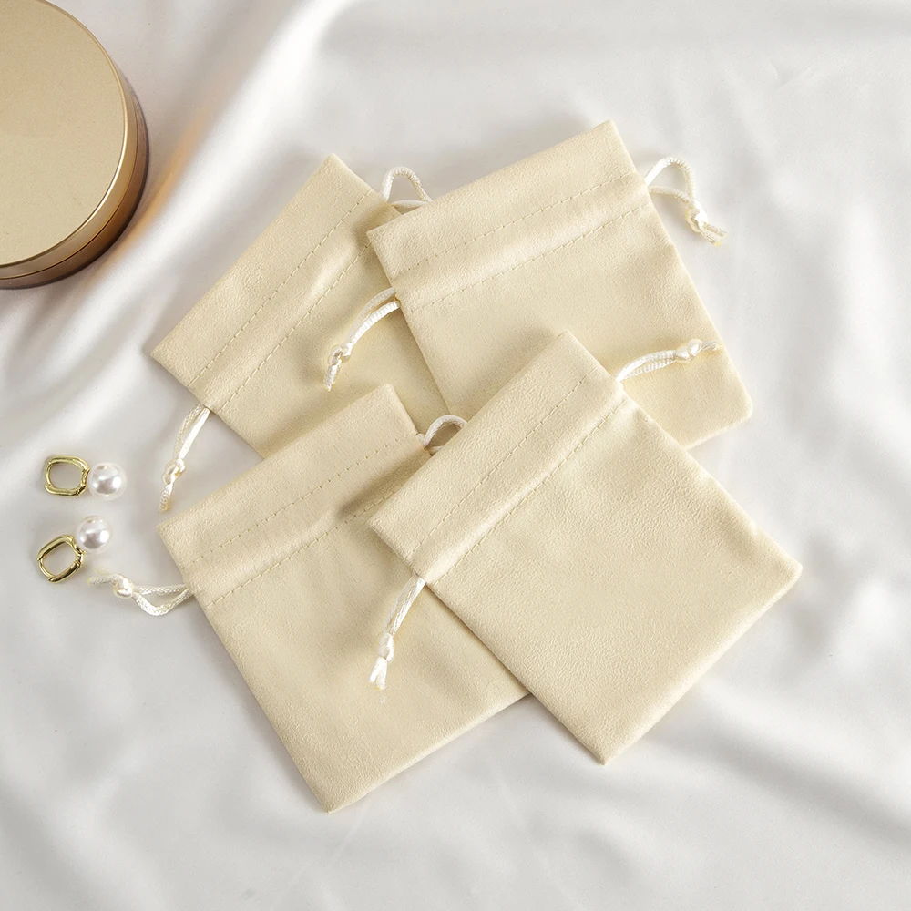 10Pcs/lot Yellow Jewelry Drawstring Flannel Bag Velvet Suede Gift Packaging Pouches Rings Earrings Bracelet Pendant Display Tool