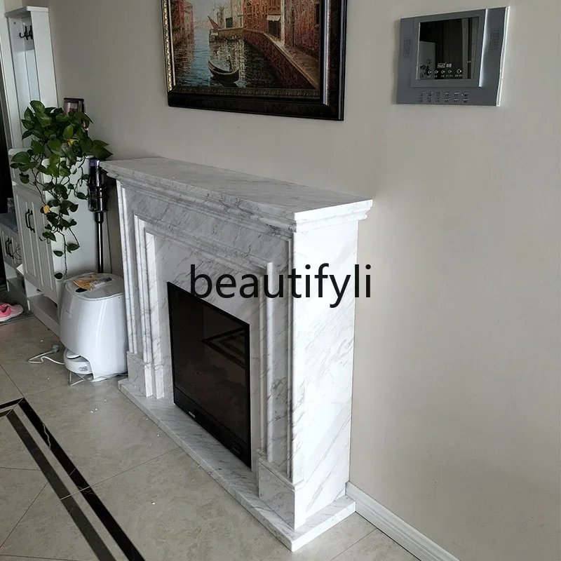 Asmt56 chimenea de mármol tallada en piedra jazz natural piedra blanca calefacción decorativa americana estante para chimenea gabinete decorativo o