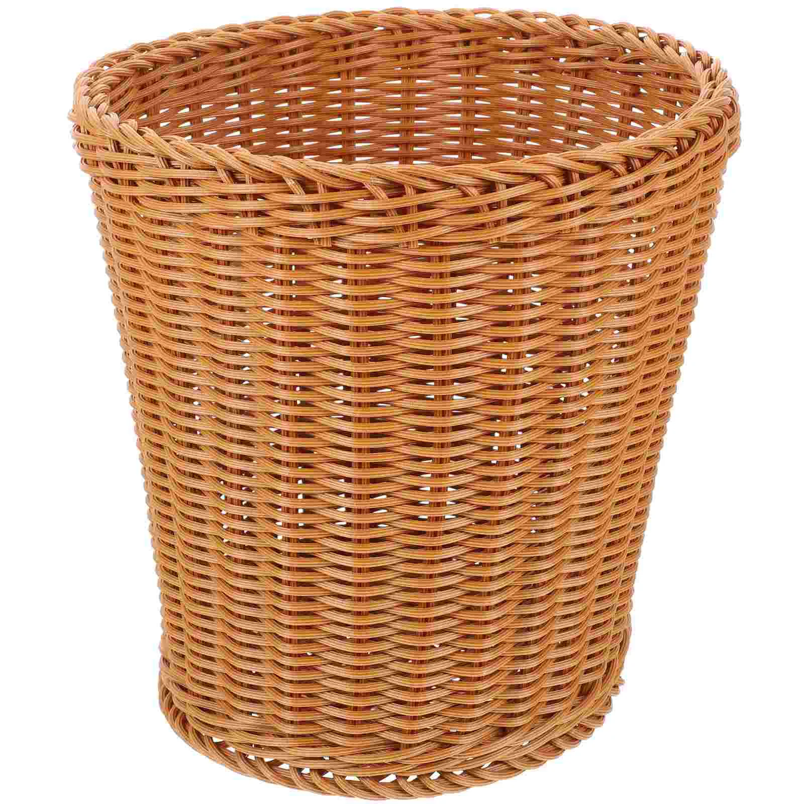 Laundry Basket Rattan Trash Can Garbage Plastic Waste Storage Box Tabletop Woven