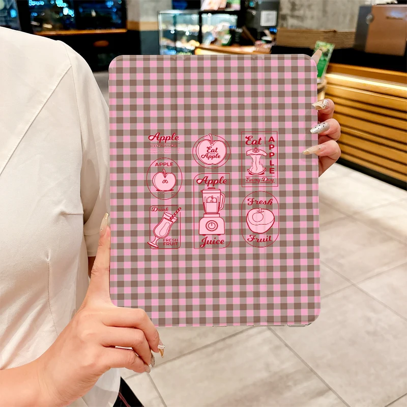 Pink checkered illustration case for iPad pro 10/11-Inch 2020/6th/7th /8th /Air 3rd/Air 4th/9th gen/Air 5th Gen 2022/Air 11
