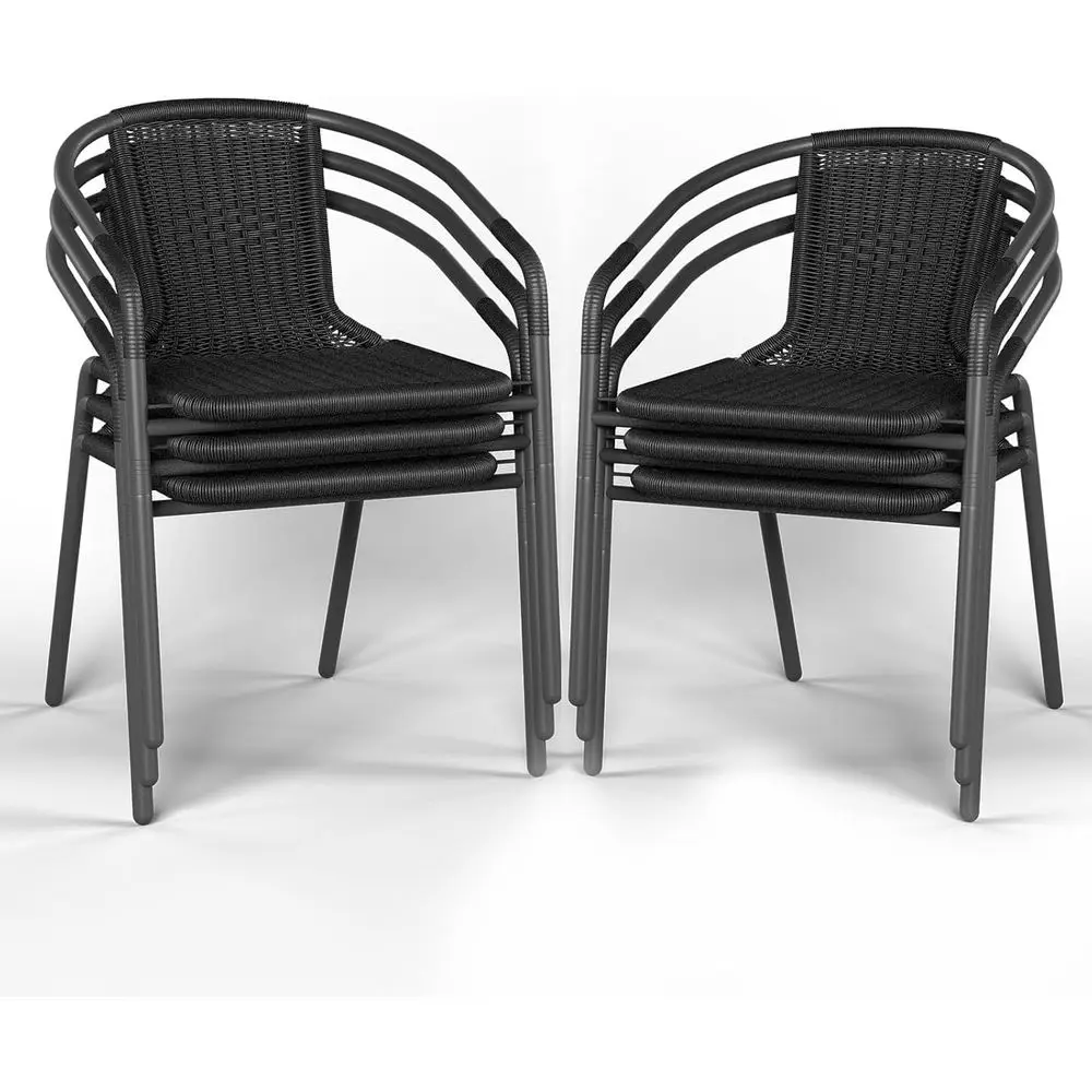 

Stackable 6-Piece Rattan Outdoor Dining Set for Patio, Deck, Garden, and Poolside in Black