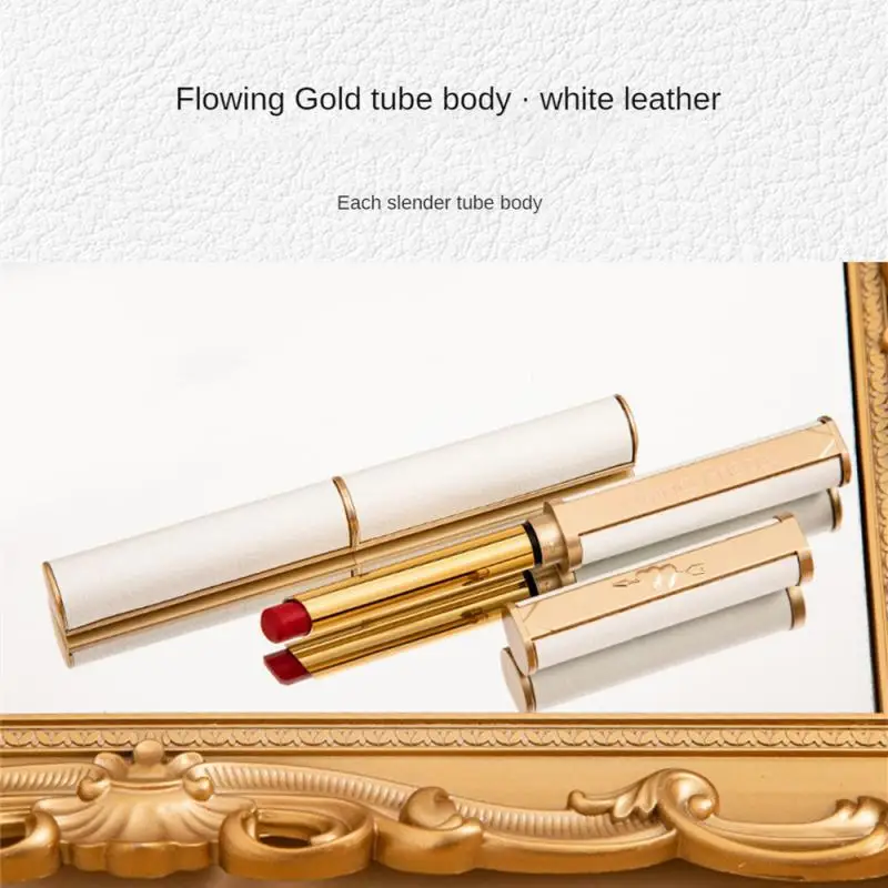 6 Colors MKING PRETTY Small White Thin Tube Lipstick White Tube Gilded Sheepskin Waterproof Non-stick Cup Lipsticks Makeup