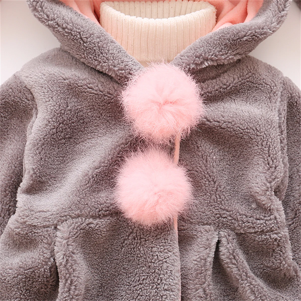 Winter Baby Fleece Coat Girl Cute Ears Hooded Artificial Fur Clothes Children\'S Warm Versatile Jacket