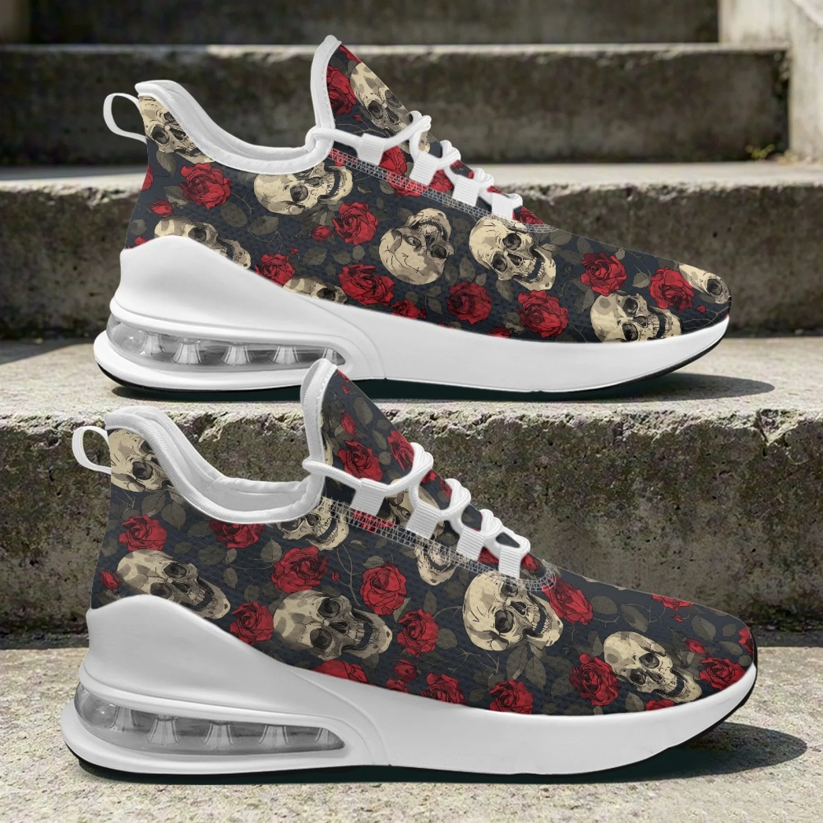 PENSTROLL Skull and Rose Nurse Snakers Women's Mesh Sneakers Oxfords for Womens, Comfortable Low-Top Casual Running Shoes