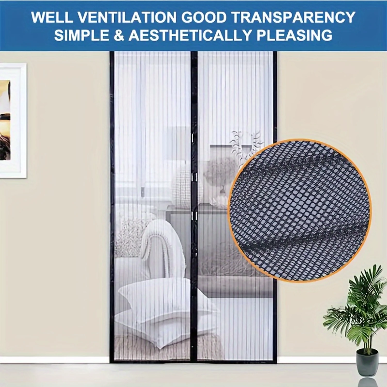 1pc Classic Arts Rayon Knit Screen Door Curtain - Easy Installation, Dust & Insect Protection, Self-Sealing with Stripe Pattern,