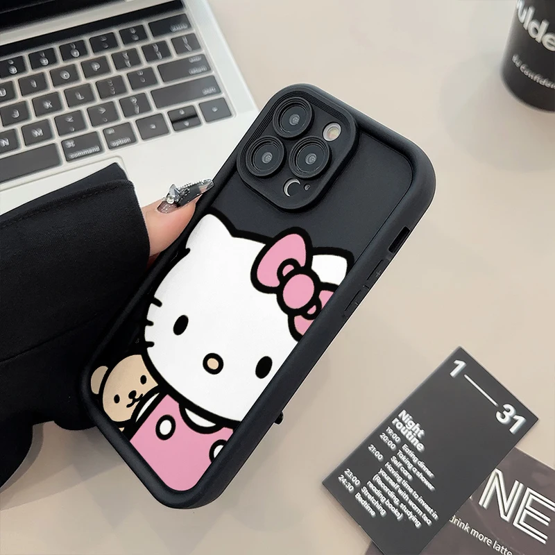 Sanrio Hello Kitty Cartoon Fall Shockproof Case For iPhone 16 15 14 13 12 11 Pro X Xs Max Soft TPU Shell Cover WK437