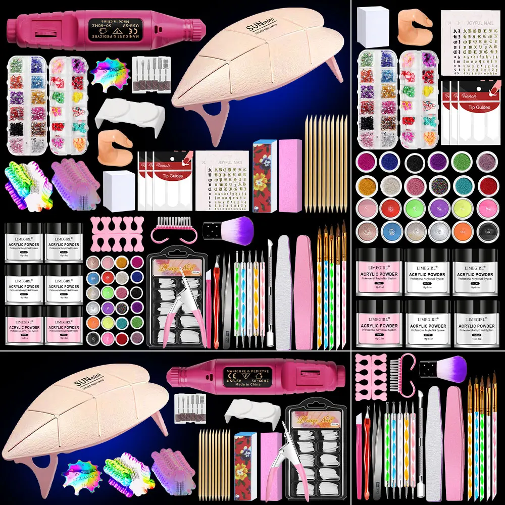 

Acrylic Nail Kit for Beginner Professional Nails Kit Acrylic Set with Drill and U V Light 6 Colors Acrylic Powder Nail Art