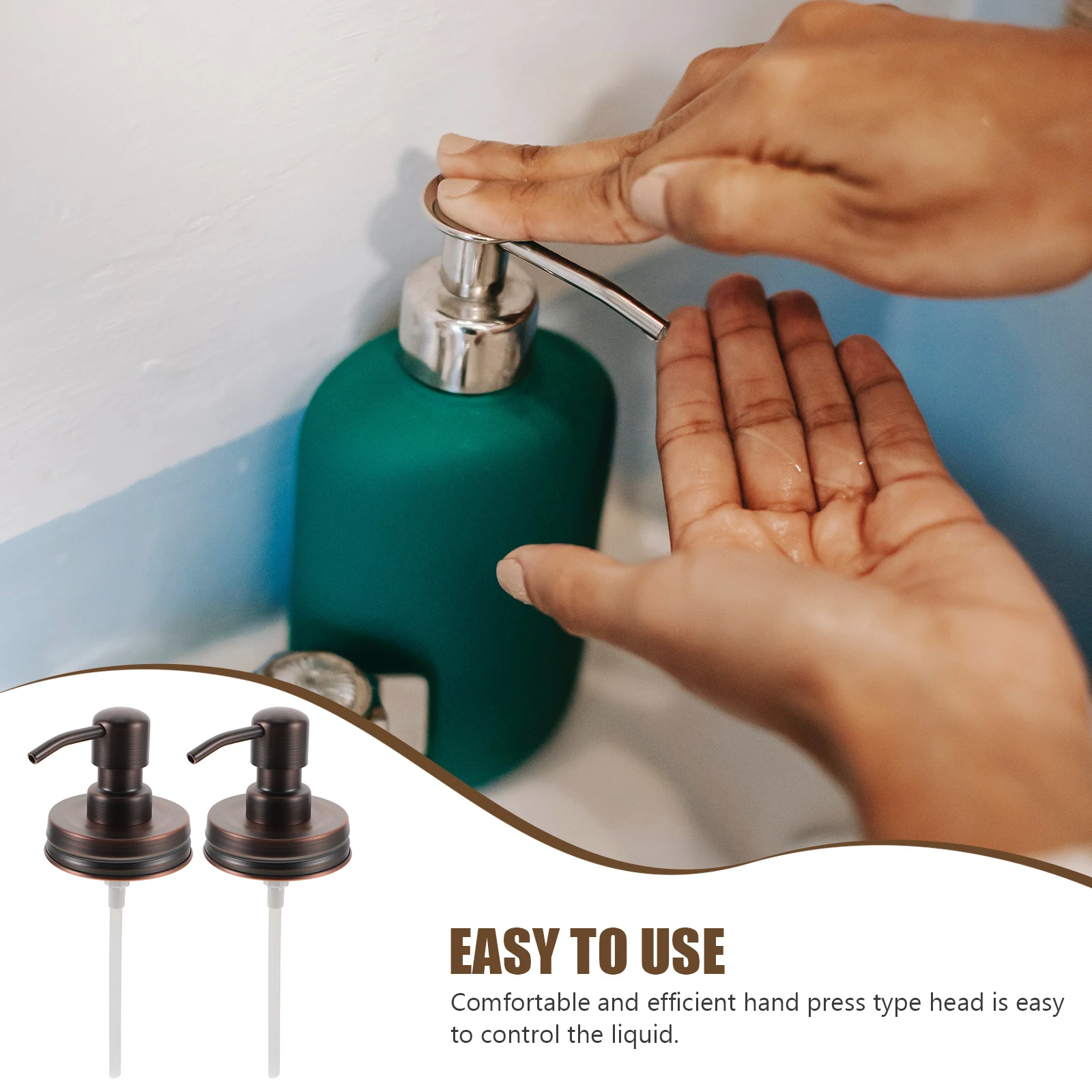 

2Pcs Durable Stainless Steel Pump Head for Mason Jar Lotion Soap Dispenser Easy Control Pressing Kitchen Bathroom