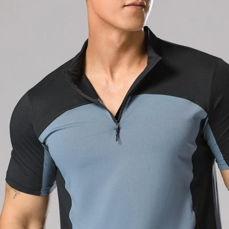 Camiseta de seda de hielo para hombre, ropa deportiva de manga corta con media cremallera, ajustada, para gimnasio, tenis, Golf