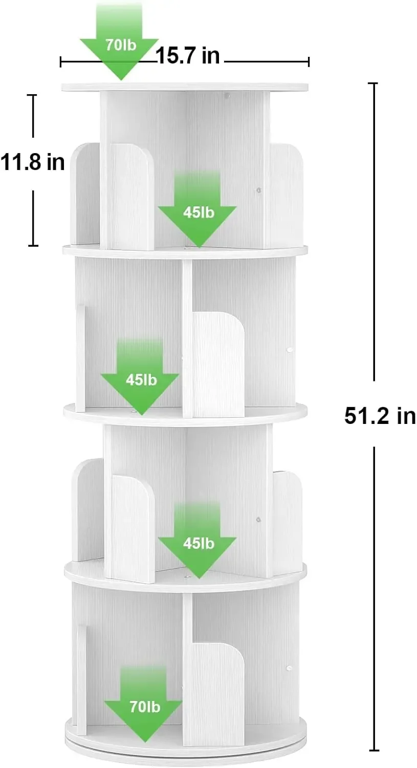 Rotating Bookshelf, Small Corner Bookshelf for Small Space, 360 Display 4 Tier Floor Standing Bookcase Storage Rack, Wood Narrow