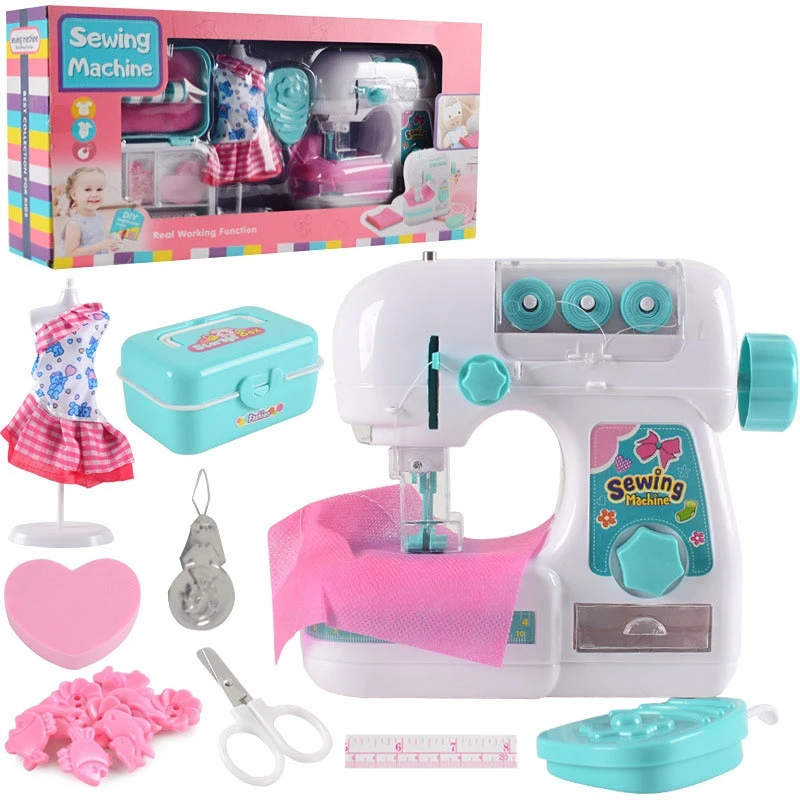 Mini Electric Sewing Machine Toys Educational Learning Design Clothing Toy for Kids Girls Children Pretend Play Housekeeping Toy