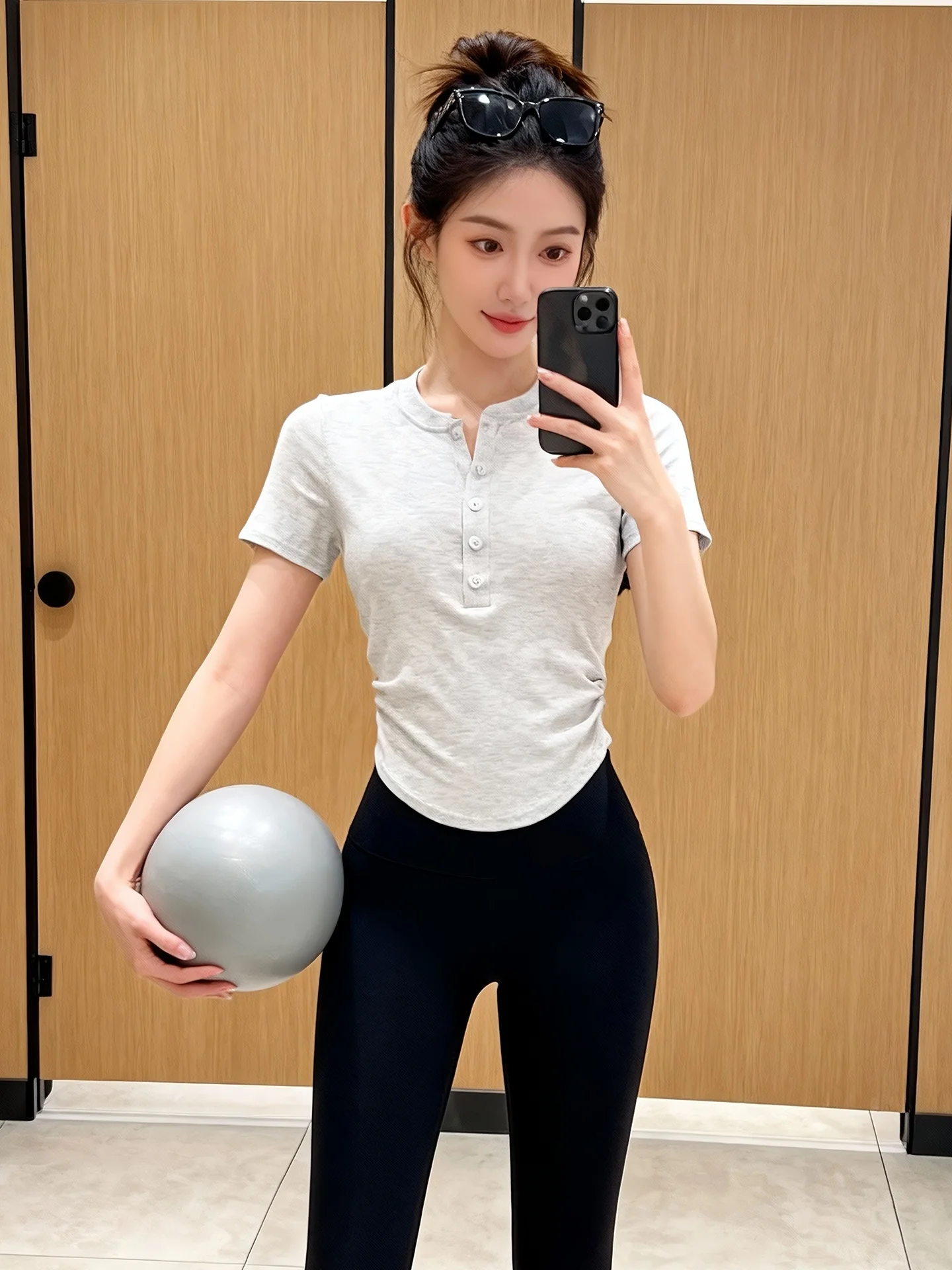 

Spor ort Sve T-irt with Ribbed Design American Sle Spicy Girl Casual Wear Comfortable Breathable Women's Top