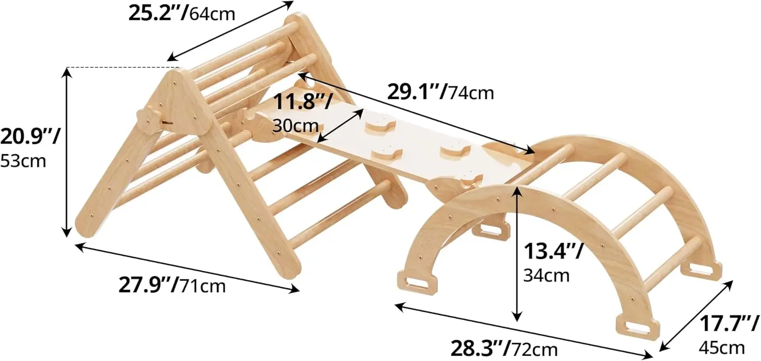 Set triangolo Pikler 5 in 1, giochi da arrampicata pieghevoli per interni, con scalatore ad arco, bilanciere, palestra nella giungla, rovere