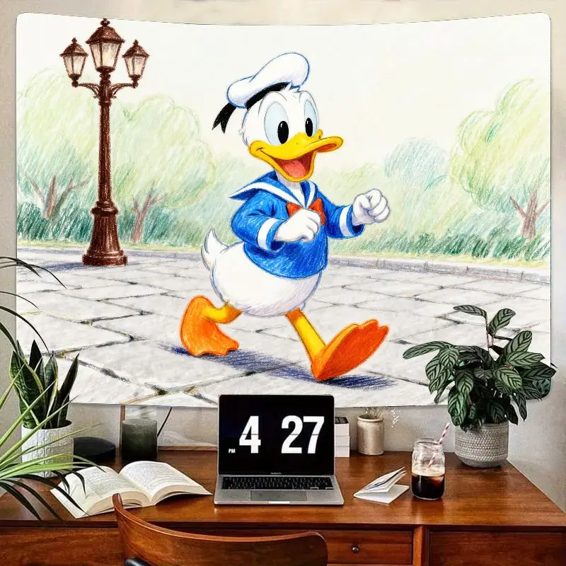 

1 шт., веселый гобелен с изображением Дональда Дака Диснея, современный мультяшный полиэстер, настенное искусство для гостиной, спальни, общежития, декор, подарок для