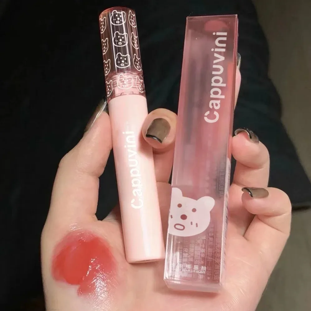 Cherry Mirror Water Lip Gloss Lips Glaze โปร่งใสแก้วสีชมพู Lip Oil กันน้ําลิปสติก Clear Tint Make up Nude Brown