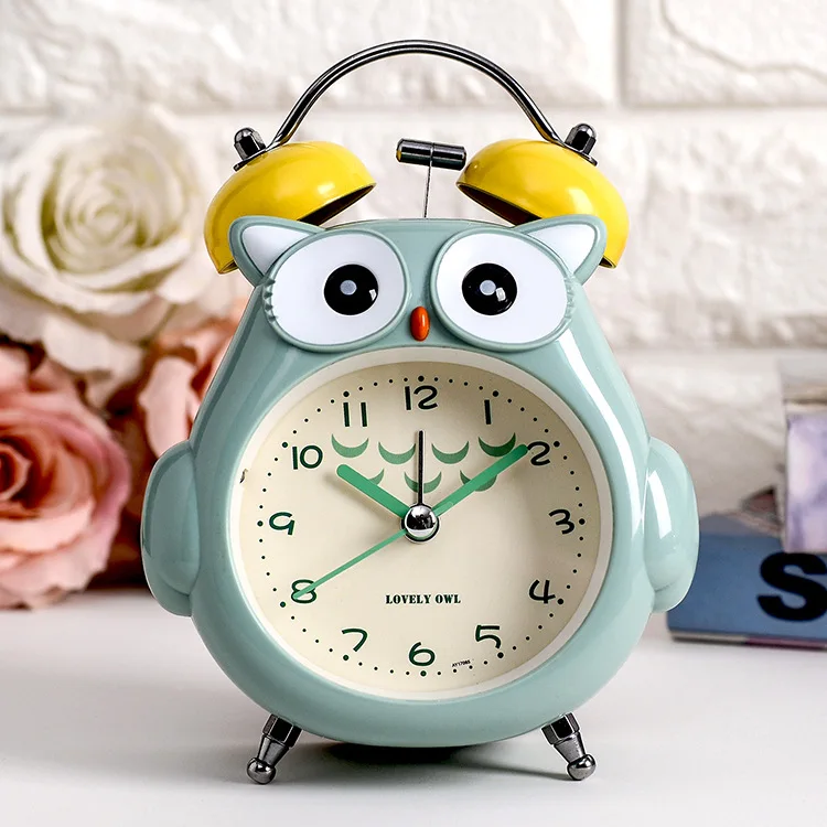 Cartoon Owl Mute Digital Wake Up Table Clock Home Decor Cute Totoro Ring Bell Metal Bedroom Quartz Alarm Clock with Night Light