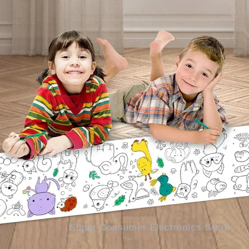 Ocean Dinosaur Princess Children's Drawing Scroll Paper - Coloring Scroll for Kids, Hand-drawn Painting and Color Filling image 2