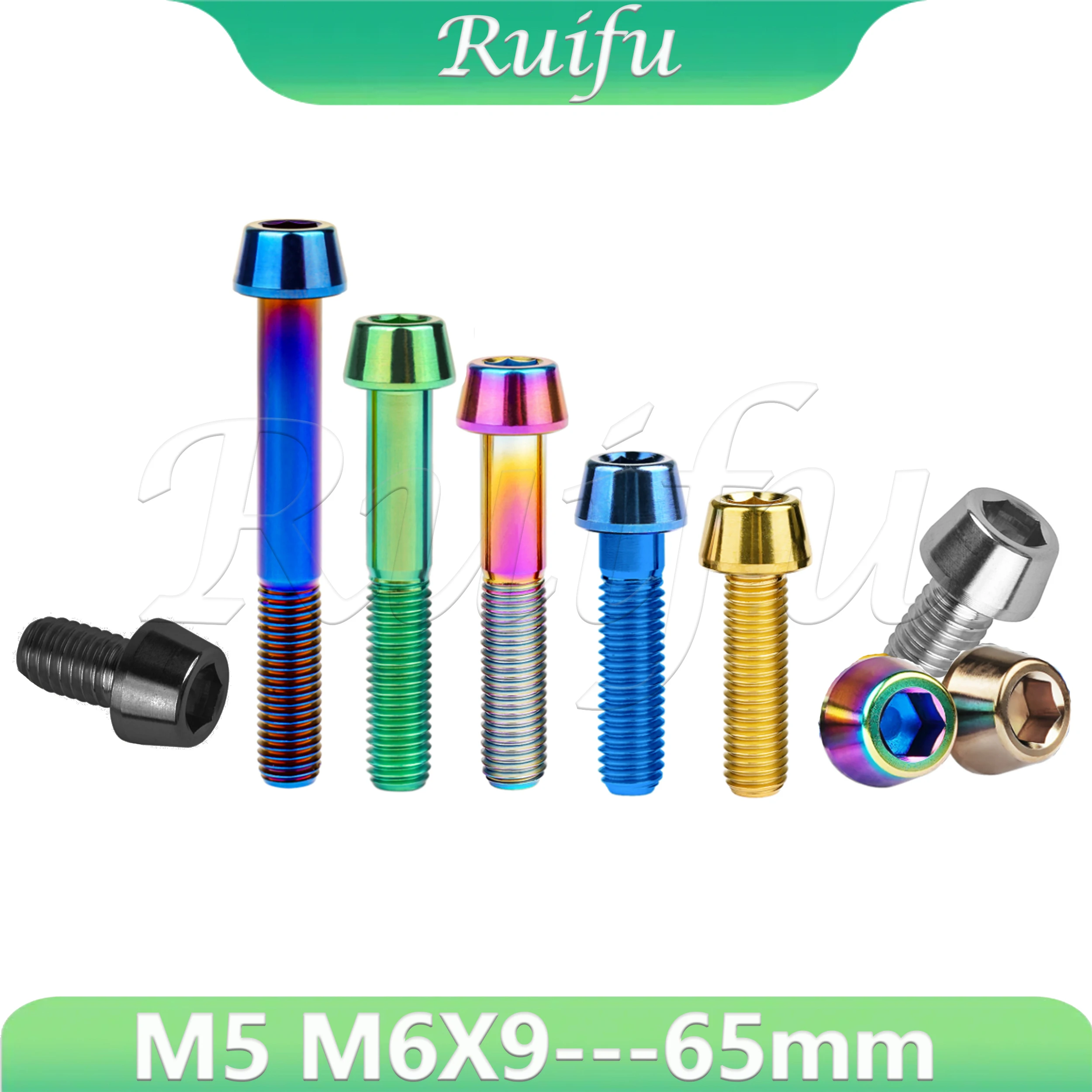 

Ruifu Titanium Bolt M5 M6x9/10/15/16/18/20/25/30/35/40/45/50/55/60/65mm Allen Cone Head Screws For bicycles