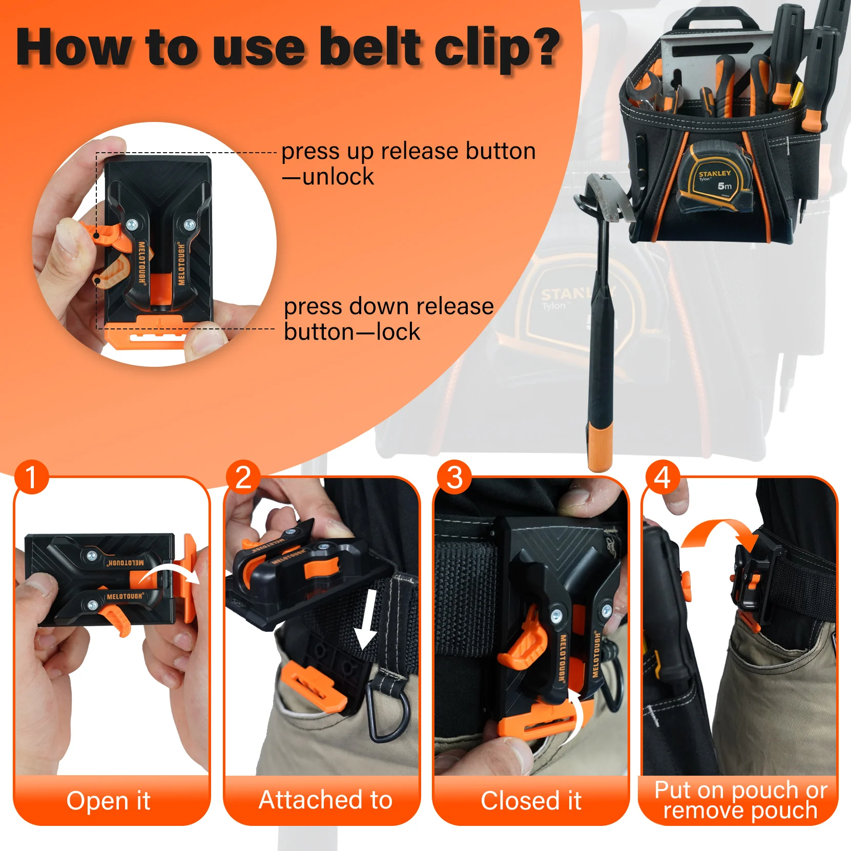MELOTOUGH Custodia per attrezzi con clip da cintura Custodia per attrezzi da cintura per attrezzi Custodia per attrezzi multiuso con supporto per martello