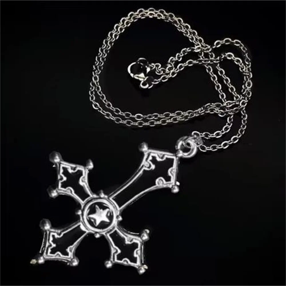 2024 New Blood Red Gothic Inverted Cross Pendant Necklace Jewelry European and American Punk Style Cross Jewelry Wholesale